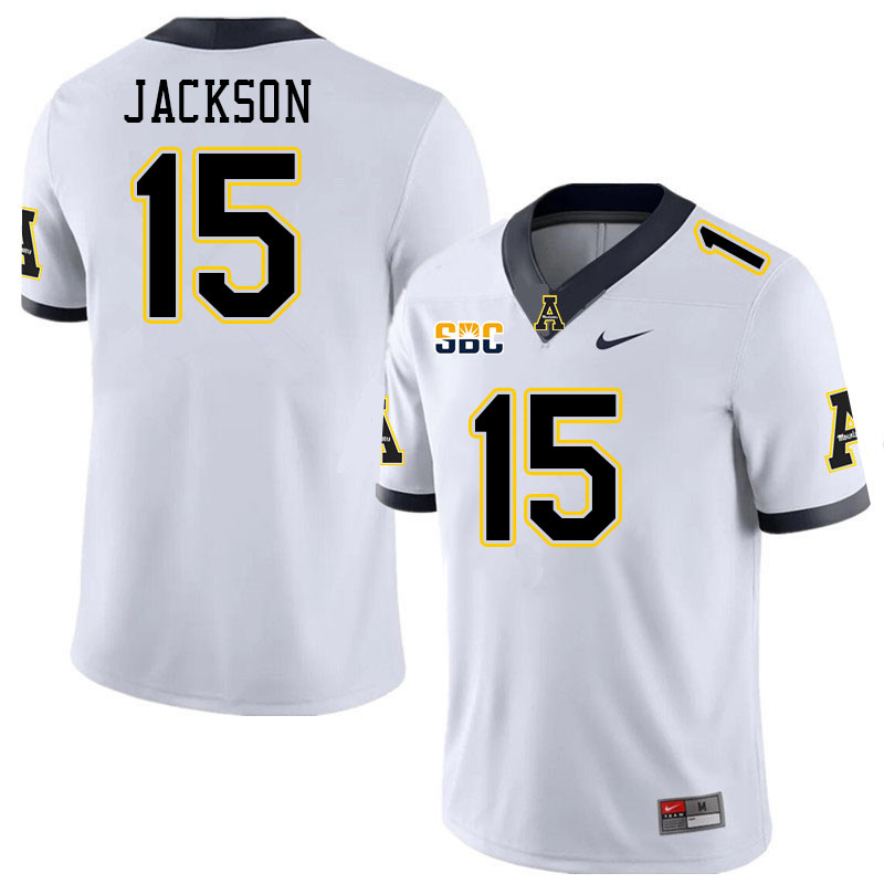 Men #15 Makai Jackson Appalachian State Mountaineers College Football Jerseys Stitched Sale-White - Click Image to Close